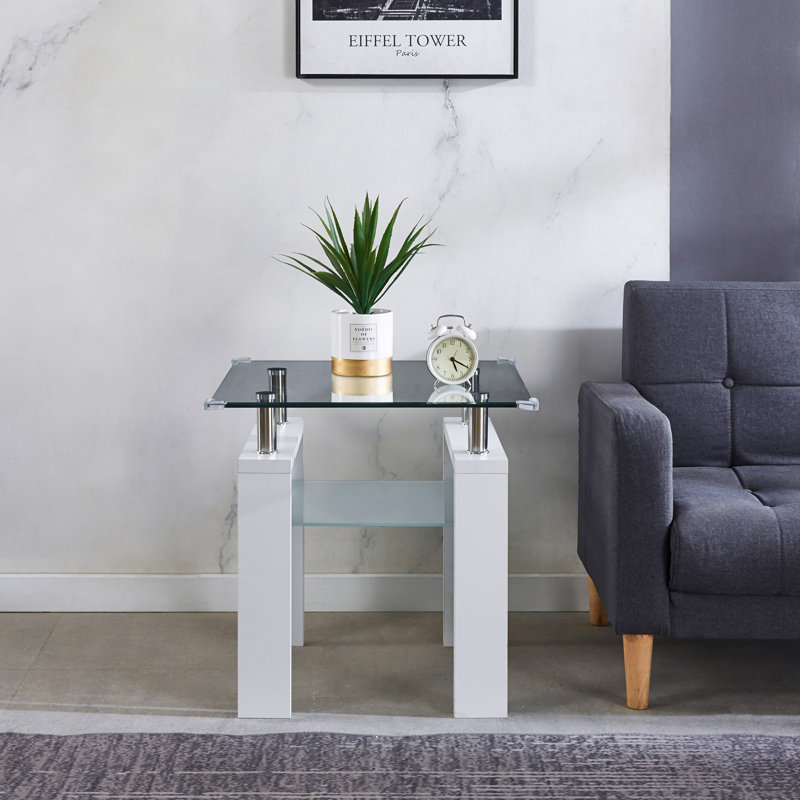 Clear glass top side table | 24"x24"x24" modern end table | sleek design for contemporary home decor | versatile accent piece