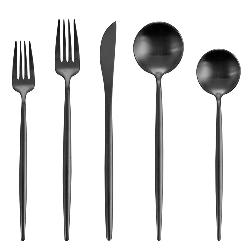 Ensemble de couverts 20 pièces en acier inoxydable noir mat, service de couverts à finition satinée pour 4, ustensiles de cuisine allant au lave-vaisselle