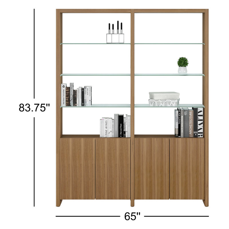 Linea 84'' H x 65'' W Standard Bookcase, Natural Walnut, 83.75" H x 65" W x 14" D, 2