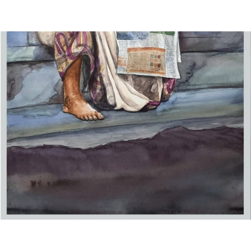 Vieille dame lisant un journal | Peinture de Noharika Deogade