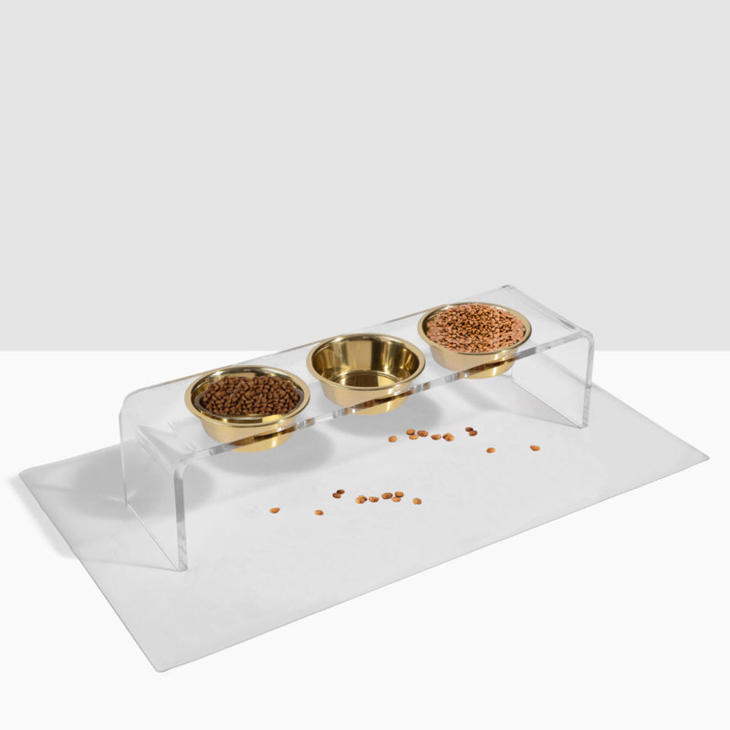 Medium Triple Dog Bowl Feeder With Gold Bowls, 3.5 cups
