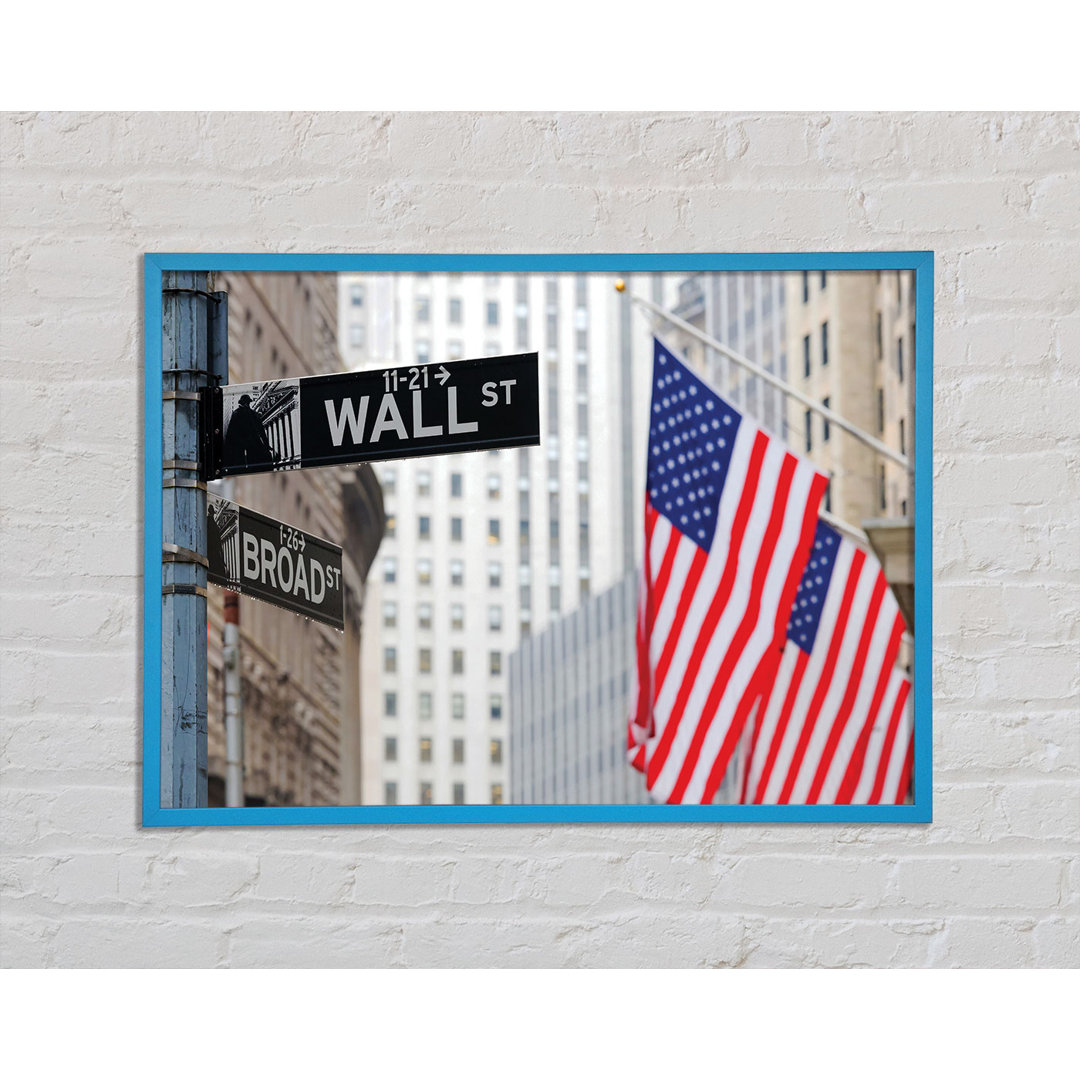 Gerahmtes Leinwandbild Wall Street American Flags