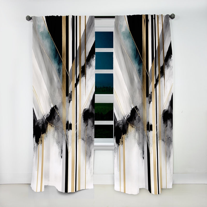 Abstrait géométrique géométrique noir et or I - Rideau moderne - Velours obscurcissant - 1 panneau, L 52 po x L 108 po