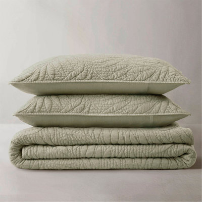 3 Piece Cotton Quilt Set Sage