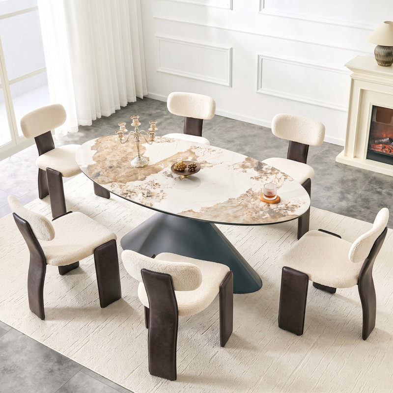 Chaises de salle à manger rembourrées Varian Teddy, hauteur du siège 19 pouces (ensemble de 6), Blanc cassé / brun foncé