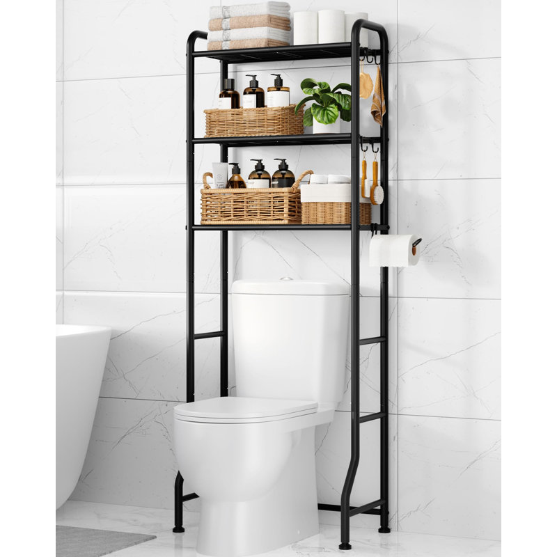 Over Toilet Storage Rack - Metal Over Toilet Bathroom Organizer Shelf, Over the Toilet Storage Cabinet with Paper Holder and Hooks