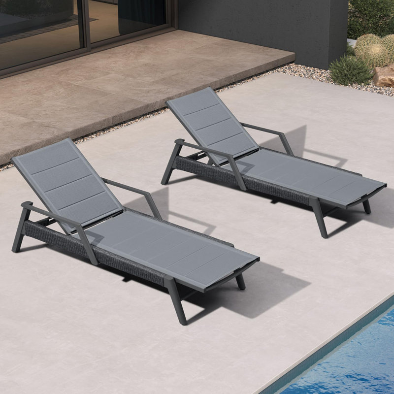Quick-dry Outdoor Chaise Lounge Chairs – Heat-resistant Armrests And Padded Seat, Dark Gray Cushion/Dark Gray Frame, With Arm
