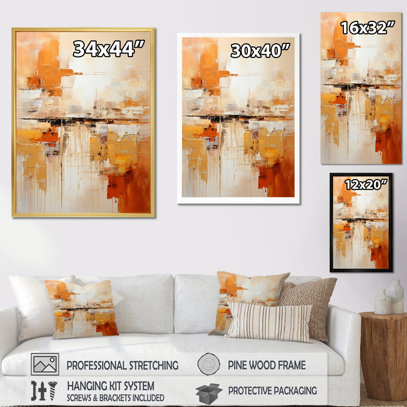 Glam Orange Beige Collage II - Fashion Framed Wall Art, Wrapped Canvas, 32" H x 24" W