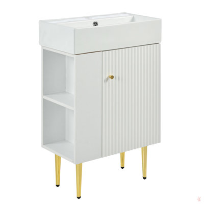 Meuble-lavabo simple 21,6 po, armoire combinée, meuble de rangement pour salle de bain, lavabo simple en céramique