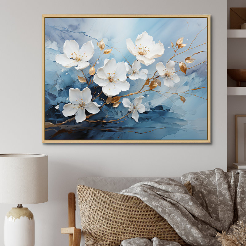 Abstract Nimbus Intense Flowers, reproduction d'art sur toile, H 16 po x l 32 po x P 1 po, Cadre naturel flottant