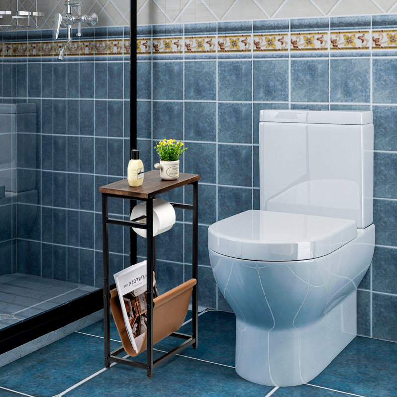Free standing Toilet Roll Holder with Magazine Storage and Shelf