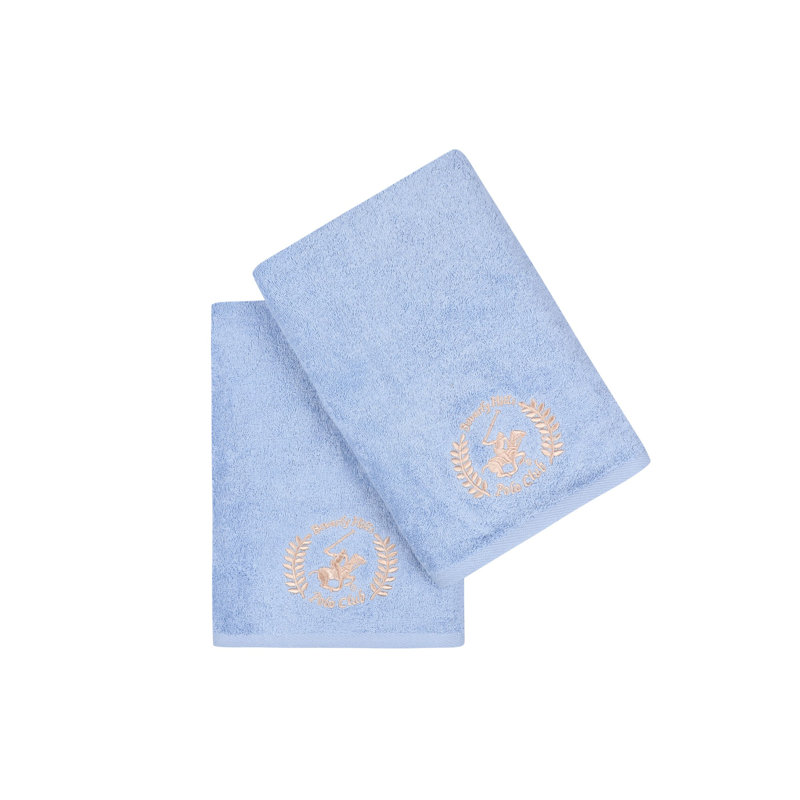 Ensemble de 2 serviettes de bain 100% coton, Bleu / beige