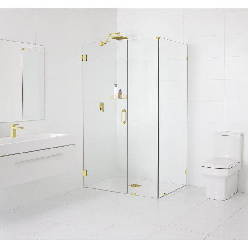45.5" x 34.5 x 78" Hinged Frameless Shower Door, Brass
