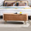 Banc de rangement doré en fausse fourrure de chameau pour le salon