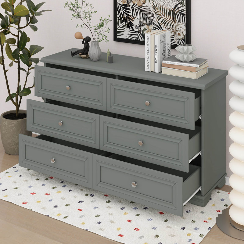 Commode en bois de style rétro avec 6 tiroirs, Gris