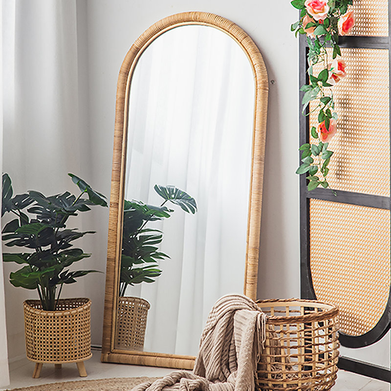 Miroir pleine grandeur rétro en rotin, 62,99 po x 23,62 po