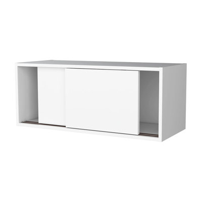 Wall Mounted White Sliding Door Cabinet - Enhance Office & Study Space And Storage Capacity Floating With