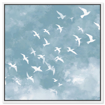 White Flock Canvas Print Farmhouse Wall Decor by Art Remedy, White Frame, 20 x 20