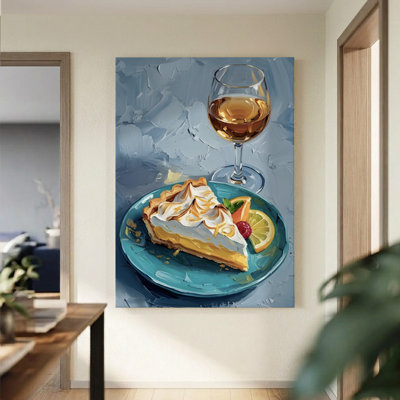 Tableau impressionniste à l'huile sur toile « Meringue au citron et vin », 61 x 91 cm, monté sur châssis, jaune et crème, idéal pour décorer la cuisine, la salle à manger ou le bar.