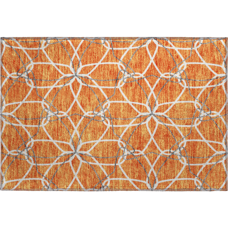 Premium Machine Washable Prisco Orange Rug, Rectangle 1'8" x 2'6"
