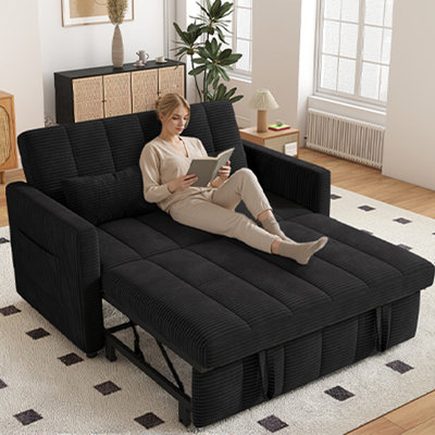 Sleeper Sofa Bed, 3-in-1 Convertible Pull Out Couch With Adjustable Backrest For Living Room, Loveseat Sofa Bed With Side Pockets, Easy Assembly, 1 Pcs