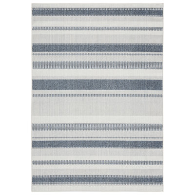 Tapis intérieur / extérieur à rayures Howle Tripoli Mateo, bleu foncé / crème