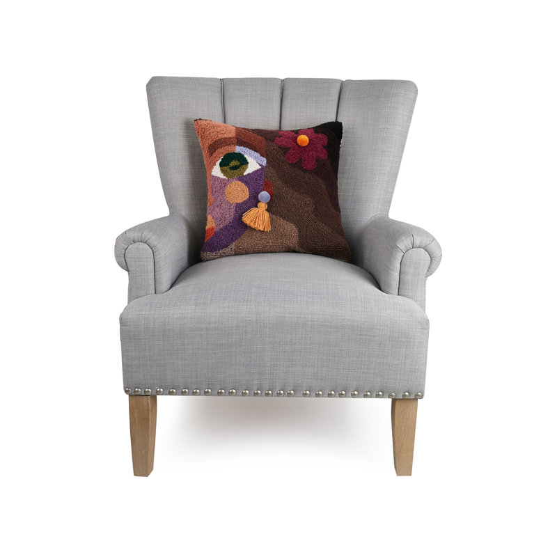 Coussin en laine avec pompon Ella, Brun / Mauve / Or