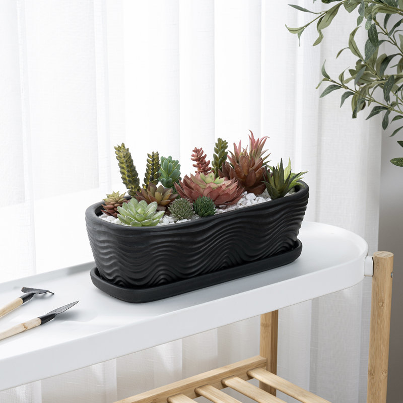 Pot à fleur d'intérieur en céramique noir mat