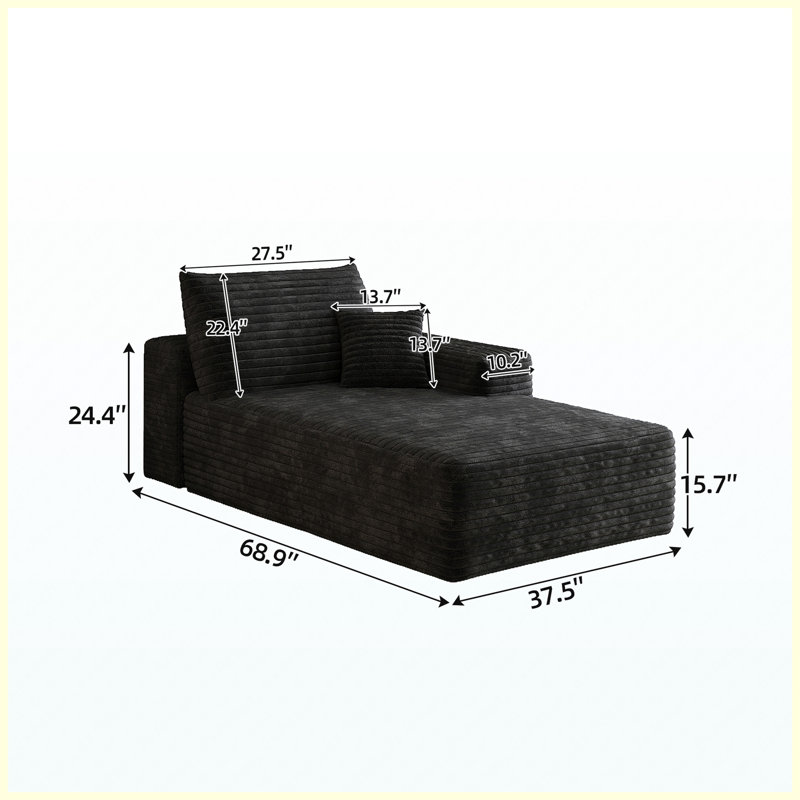 Canapé-lit convertible noir, 68.1" W, Black Corduroy
