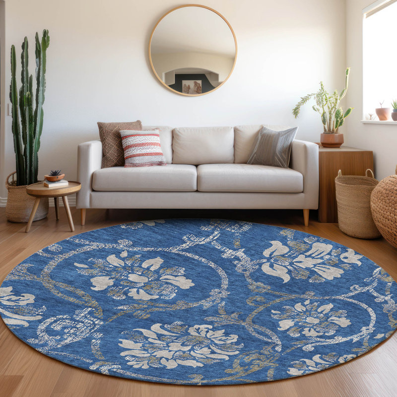 Stefhanie Washable Floral Indoor / Outdoor Rug, Round 8'