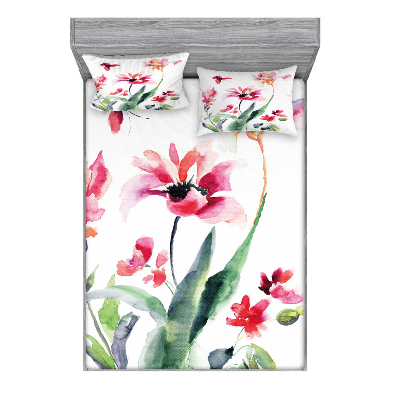 Microfiber Floral Sheet Set, Full Sheet Set with Fitted Sheet