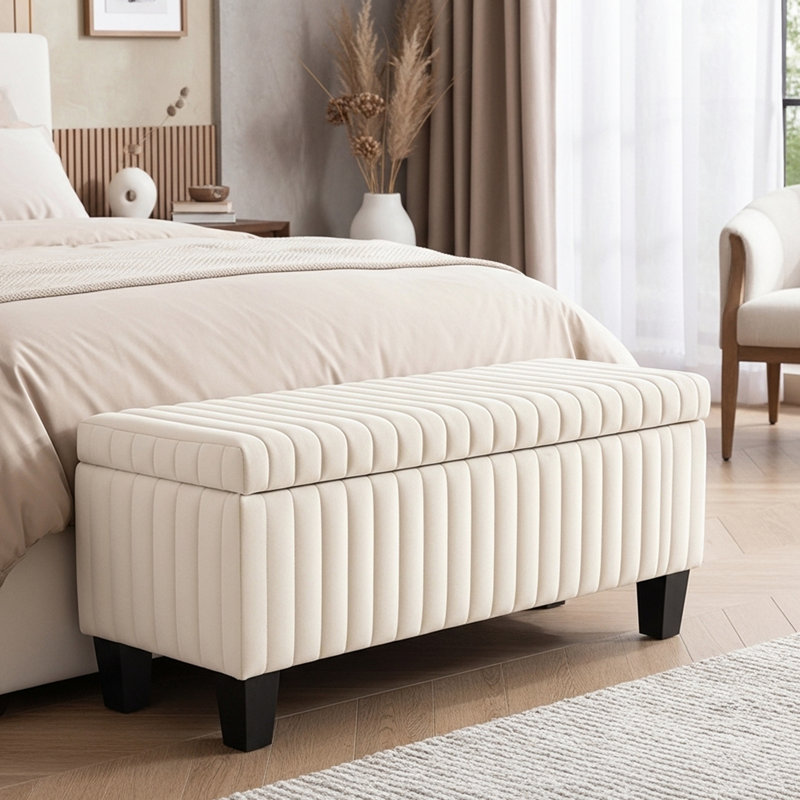 Melrose Upholstered Ottoman Storage Bench, Beige