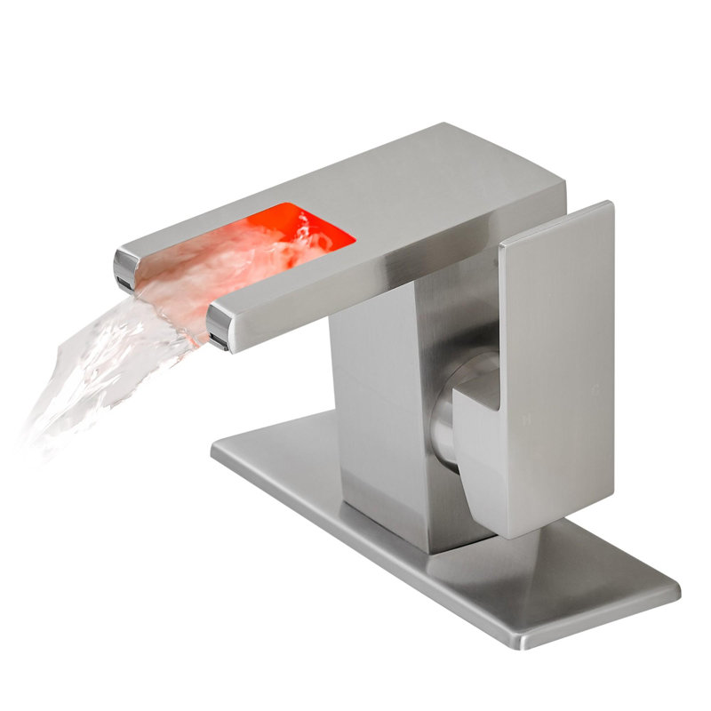 Robinet de salle de bain à un trou avec lumières DEL 3 changements de couleur, Nickel brossé
