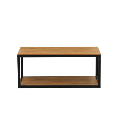 Norwich Coffee Table - Rectangle Mid Century Modern Side Table with 2 Tier for Bedroom, Powder Coating Black Frame and Brown Wood Laminate Top