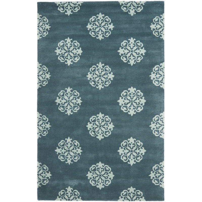 Steve Hand Tufted Wool Damask Rug, Rectangle 5' x 8'