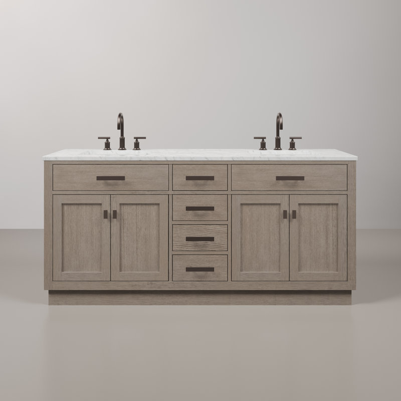 Chestnut 72" Carrara White Marble Countertop Bath Vanity with Faucet, Gray Oak