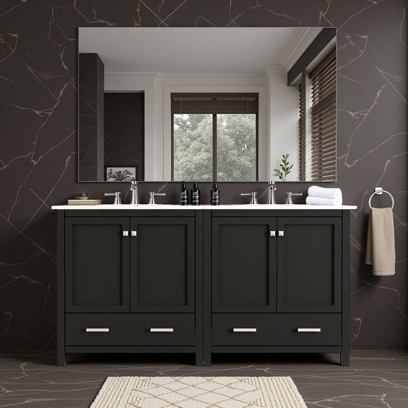 Meuble-lavabo moderne de 60 po - Portes à fermeture douce, étanches et tablettes intégrées?, Noir