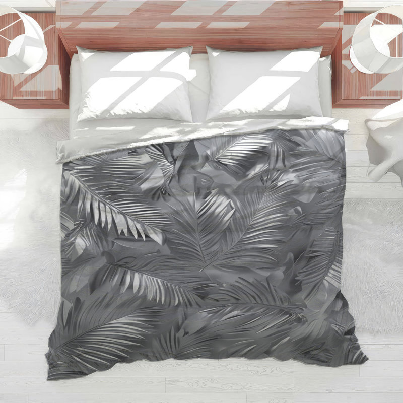 Silver Palm Leaves Comforter, Queen