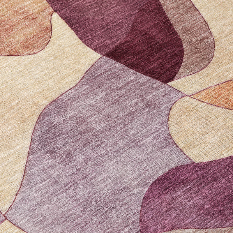 Tapis abstrait lavable à la machine intérieur / extérieur ACN2814, 3 pi x 5 pi, Merlot