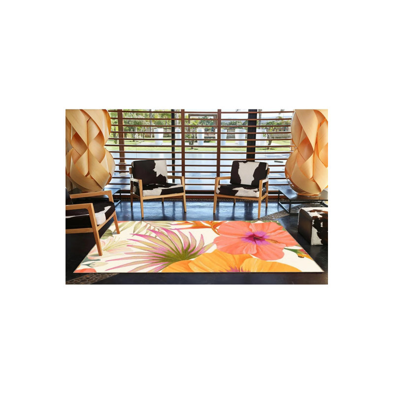Tapis tissé à motif de palmiers, Rond 5 pi