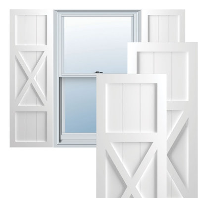 True Fit PVC Center X-Board Farmhouse Fixed Mount Shutters