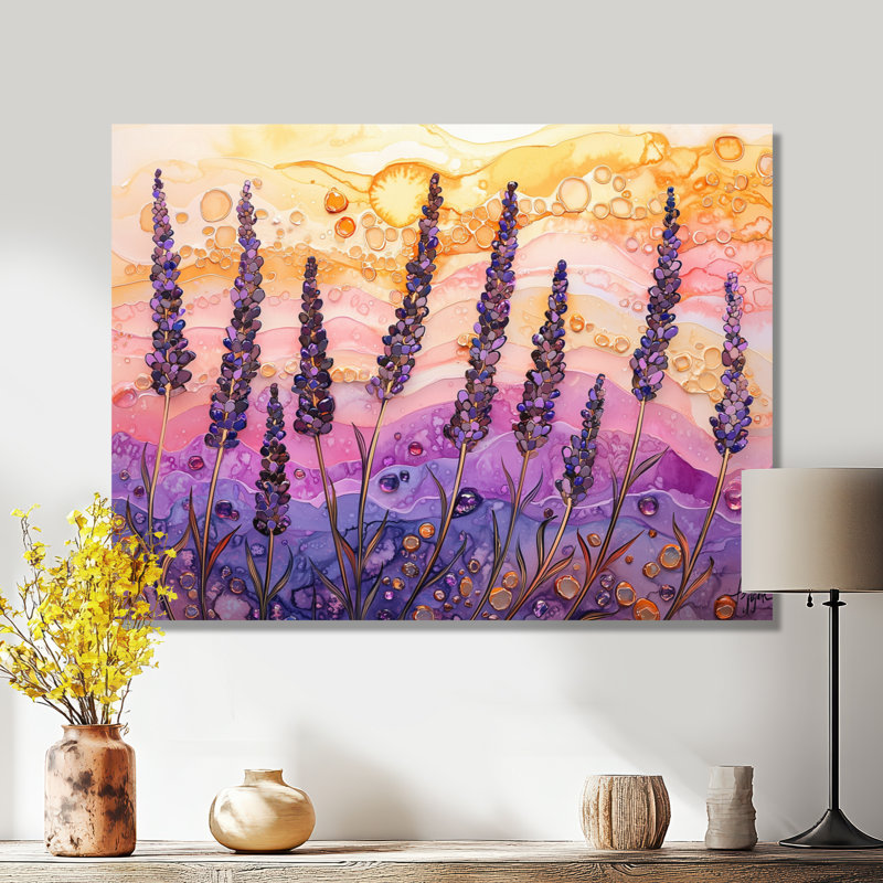 Été velours lavande Meadows sur agate I - impression florale en métal, impression sur métal lavande