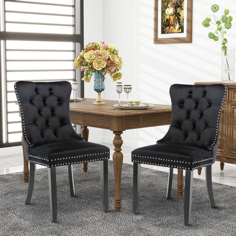 Milva Velvet Dining Chairs Upholstered High-end Tufted Dining Room Chair with Nailhead Back Ring, Black