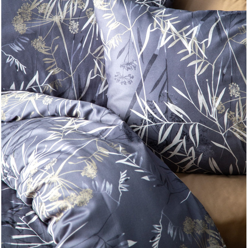 Ensemble de housse de couette 100% coton gris / blanc Plantsville, Housse de couette double TG + 3 pièces supplémen