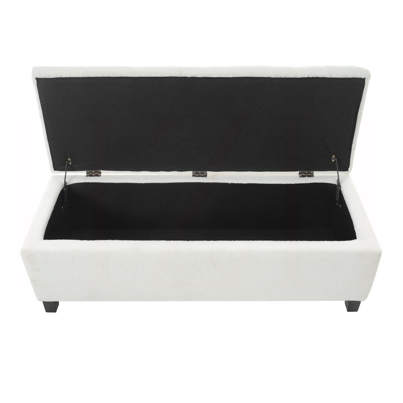 Banc repose-pieds avec rangement, surface blanche, pieds en bois d'hévéa, capacité de 300 lb, White
