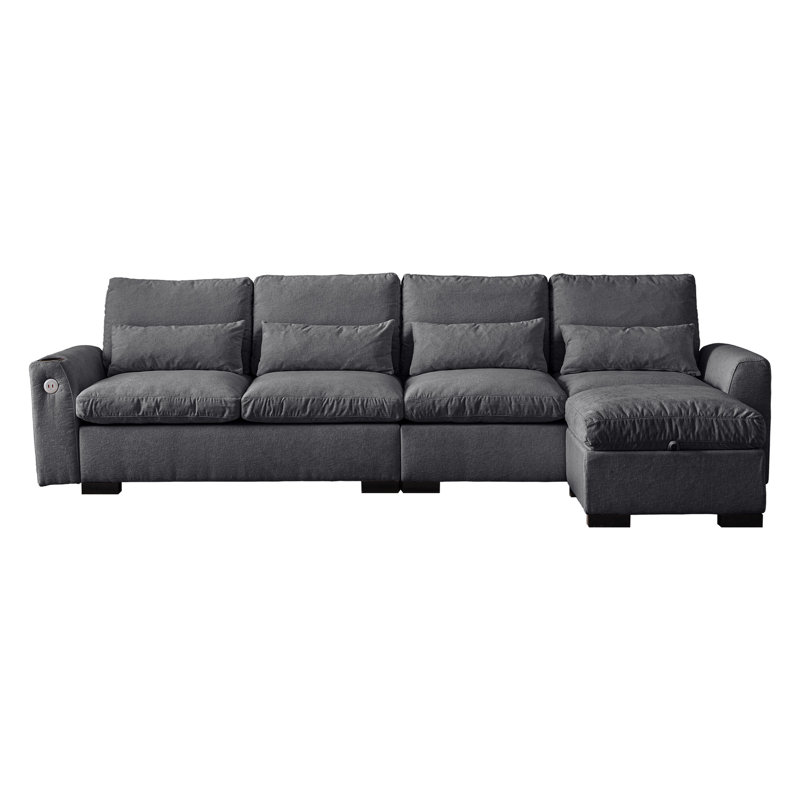 Chenille 114,5 po avec canapé réversible, porte-gobelet et coussins gris foncé et fabrication solide, Gris foncé