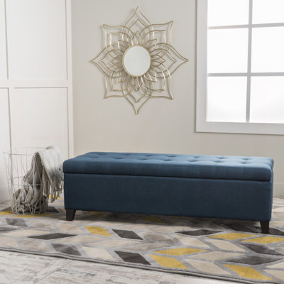 Banc rembourré avec rangement, repose-pieds, banc d'entrée et repose-pieds pour la chambre à coucher, bleu marine, 300 lb