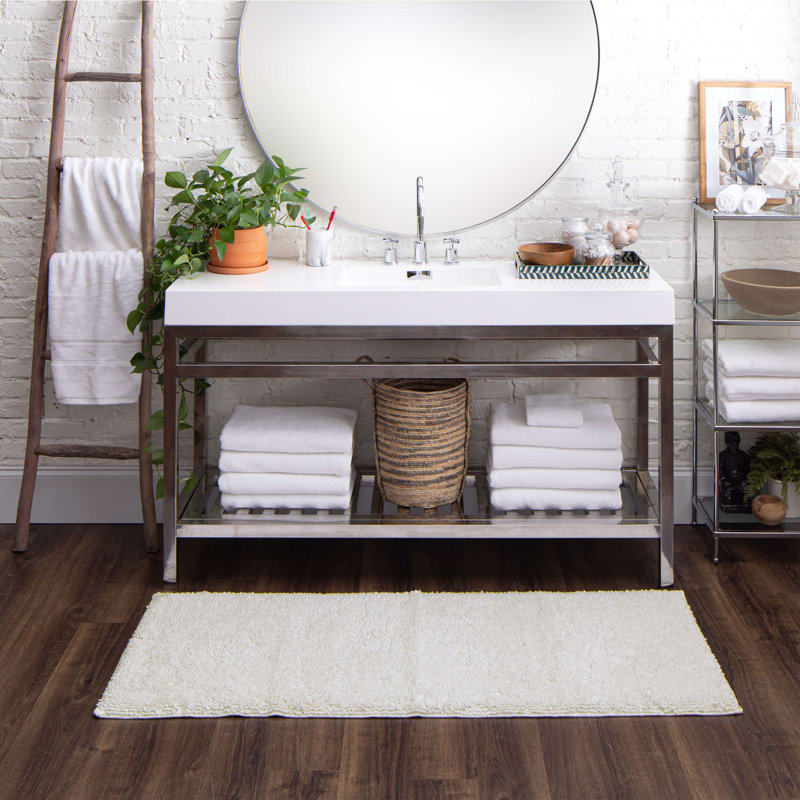 Tapis de bain antidérapant Dinuba, Blanc, L 24 po x L 60 po