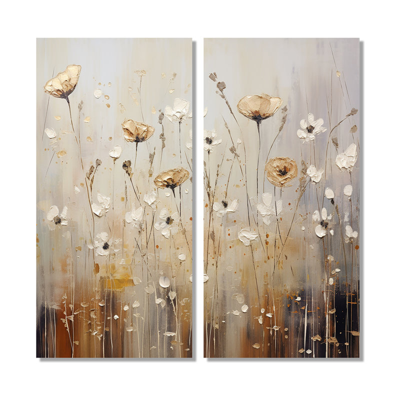 Art mural traditionnel Scerene Wildflowers In Bloom - Beige, 40" H x 40" W, Wrapped Canvas, Does Not Apply