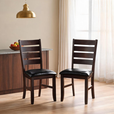 Side Chair Set of 2, Black Faux Leather Cherry Wood, Modern Dining Room Seating, 21 L x 18 W x 40 H